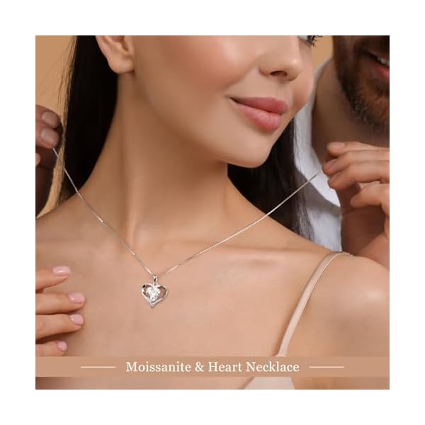 MOOSEA Moissanite Heart Pendant Necklaces for Women, 1-3ct D Color VVS1 925 Sterling Silver Anniversary Birthday Gifts for Women Wife Girlfriend Jewelry Moissanite Necklace - Image 4