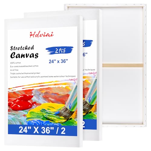 Stretched Canvas for Painting - Large 24x36 Inch/2 Canvas Value Pack - Triple Primed Acid Free 100% Cotton Blank Canvas for Oil & Acrylic Pouring Art Watercolor