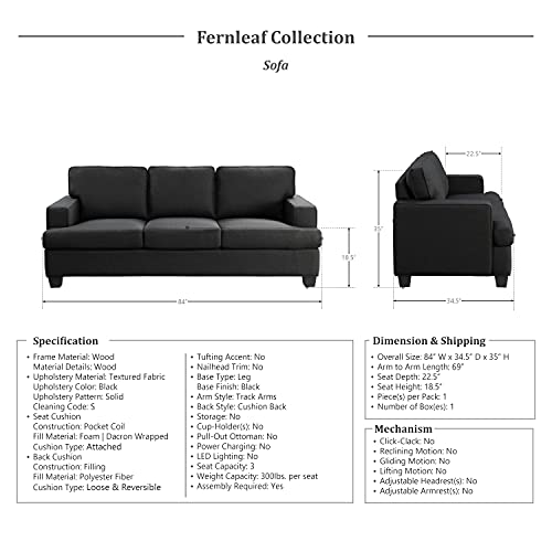 Lexicon Fernleaf Living Room Sofa, Black #TOP2