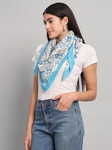 Image of Ravaiyaa - Attitude is everything Sanganer Hand Block Printed Scarves Pure Cotton Scarf Square Hijab Dupatta 40 inch X 40 inch Inch