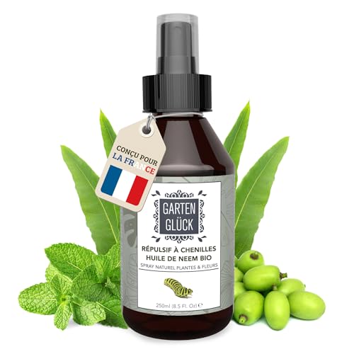 Garten Glück® Spray Anti Chenille pour Rosier & Plantes Ornementales -250ml- à l'Huile de Neem & Citriodiol - Anti Taches Foliaires - Usage Intérieur & Extérieur - Fabriqué en Allemagne