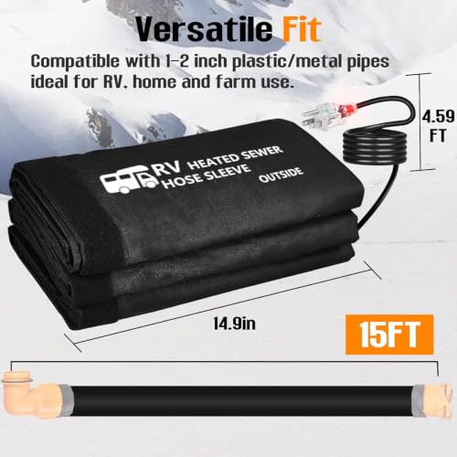 Image of Sewer Hose with Heated Sleeve Avoid Freezing at -45F, Blue Rv Sewer Hose kit ,Sewer Hose for Rv Camper /Rv Accessories (15FT-1)