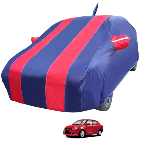 Image of Auto Hub Car Cover Compatible with Maruti Swift Dzire (Model : 2008-2016) with Antenna & Mirror Pocket, Weather Proof, Triple Stitched, Swift Dzire Car Cover- Navy-Red