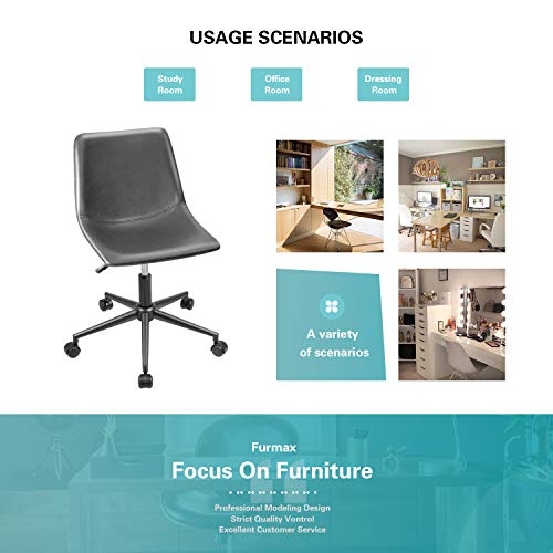 Furmax Mid Back Task Chair Pu Leather Adjustable Swivel Office Chair Bucket Seat Armless Computer Chair Modern Low Back Desk Conference Chair (Gray) #TOP1