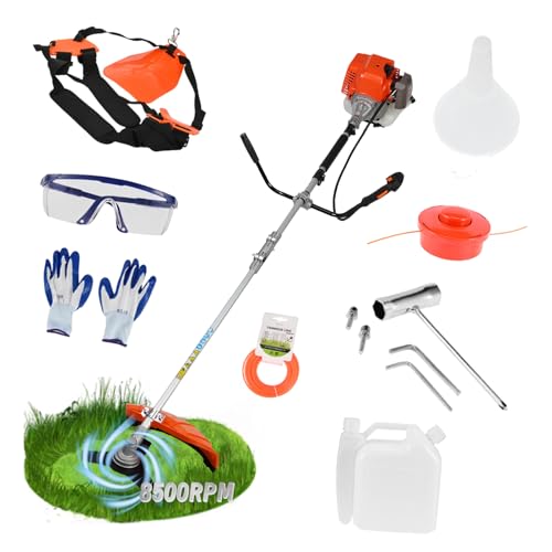 Washranp 52cc Petrol Strimmer, 2 in 1 Petrol Grass Strimmer, Grass Line Trimmer Grass Cutter with 3 T-Blade, 8500rpm High Power Cordless Garden Strimmer 2024 Upgrade Engine Orange