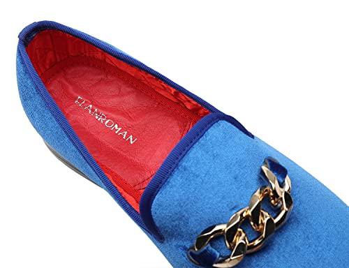 ELANROMAN Men Loafers Blue Velvet Dress Fashion Gold Chain Penny Slip on Party Wedding Prom Shoes US 11 by ELANROMAN - Used condition - Image 5