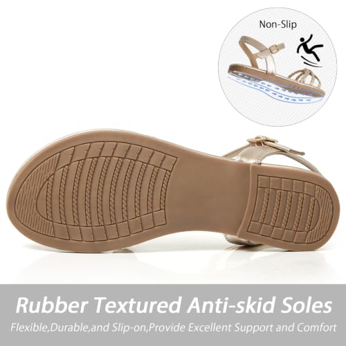 Image of iCKER Womens Braided Flat Sandals T‑Strap thong Elastic Stretch Ankle Strap