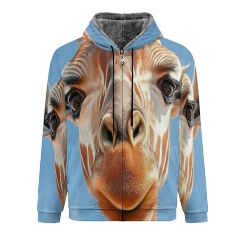 Sweat à capuche zippé pour homme avec doublure polaire chaude et motif girafe