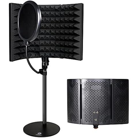 Professional Studio Recording Microphone Isolation Shield Foldable with Desk Mic Stand Pop Filter Density Absorbing Foam Reflector Booth for Blue Yeti Condenser Microphone Recording Equipment Cover