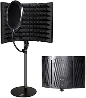 Professional Studio Recording Microphone Isolation Shield Foldable with Desk Mic Stand Pop Filter Density Absorbing Foam Reflector Booth for Blue Yeti Condenser Microphone Recording Equipment