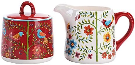 Bico Red Spring Bird Ceramic Sugar and Cream Set, Dishwasher Safe