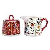 Bico Red Spring Bird Ceramic Sugar and Cream Set, Dishwasher Safe