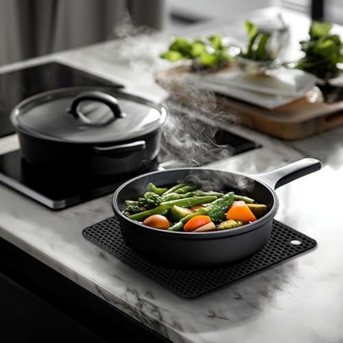 Image of Silicone Trivet Mats,Heat Resistant Pot Holders, Multipurpose Non-Slip Hot Pads for Kitchen Potholders, Hot Dishers, Jar Opener, Spoon Holder, Food Grade Silicone(Black Size Square 7.1''x7.1'')