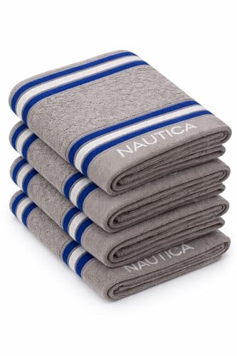 Image of NAUTICA Super Soft Zero Twist 100% Cotton Towel -4pc Face Towel (Vintage Crew Stripe) solid-grey-500 GSM
