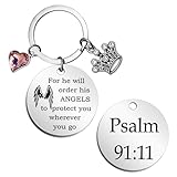 Employee Appreciation Gift Bible Verse Keychain Religious Faith Gift for Women Men, Prayer Christian Keychain, Bible Verse, For He Will Command Angels to Protect You