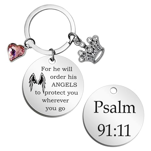 Employee Appreciation Gift Bible Verse Keychain Religious Faith Gift for Women Men, Prayer Christian Keychain, Bible Verse, For He Will Command Angels to Protect You