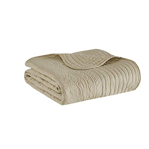 Madison Park Madison Park Luxe Quilted Throw Blanket - Damask Stitching Design, Cotton Filled Spread, Ultra Soft, Cozy Bedding For Living Room Couch, Sofa, Bed, 60X72", Scalloped Borders Khaki #TOP15