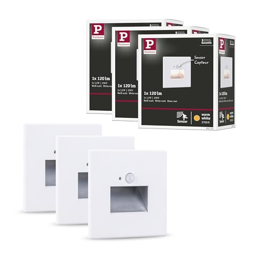Paulmann 5271 Set LED Wandeinbauleuchte Edge 3er-Set 80x42mm 3x1,2W 3x25lm 230V 2700K Weiß matt