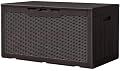 Greesum 100 Gallon Resin Deck Box Large Outdoor Storage, Imitation Rattan Weave Texture for Patio Furniture, Garden Tools, Pool Supplies, Weatherproof and UV Resistant, Lockable, Dark Brown