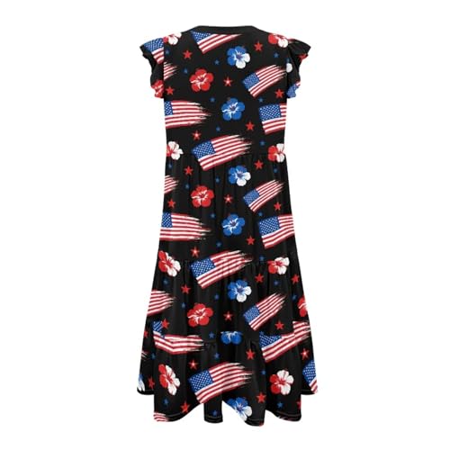 Image of Women's Casual Ruffle Sleeve Dress V Neck Pullover Dress Flowy A-Line Pleated Lightweight Dress with Pockets