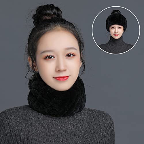 Women Rabbit Fur Scarf 2 in 1 Knitted Fur Headband Soft Fur Neck Warmer Winter Hat2