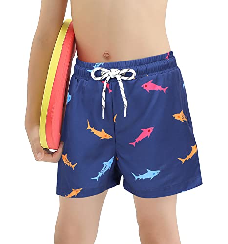 Boys Swim Trunks With Boxer Brief Liner Quick Dry Toddler Swim Shorts Upf 50+ Boy Bathing Suit With Compression Liner Blue Shark 7 Years #TOP2