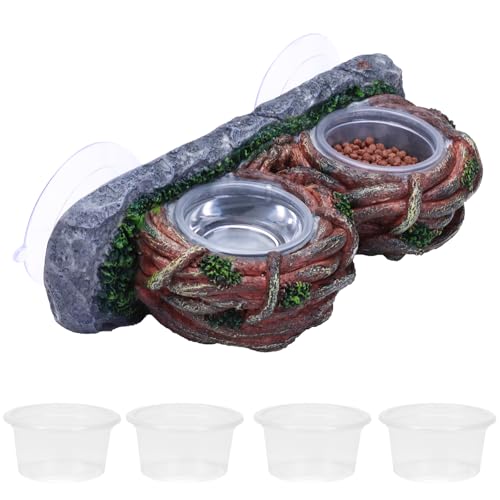 AIICIOO Dual Gecko Feeder Leiste Vine Reptile Feeding Bowl Lizard Suckers Vine Feeding Cup Gecko Terrarium Zubehör Dekoration für Gecko Bartagame Schildkröte mit 6 peças tigela