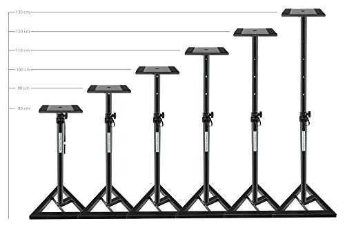 Pronomic SLS-10 Stativ für Studio Monitor Ständer (Höhenverstellbar 80 cm bis 130 cm, Dreiecksbasis, Gummifüße, Dornenfüße/Spikes, Stahl, Trägerplatte mit Gummistreifen) Schwarz pulverbeschichtet