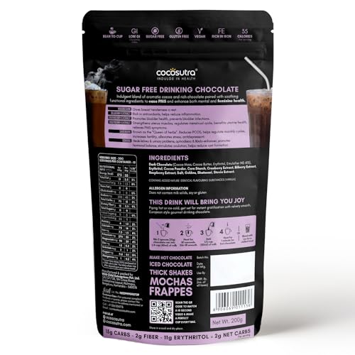 Image of Cocosutra SOOTHE - Sugar Free Drinking Chocolate Mix | For Feminine Health & Period Pain Relief | Gokhru, Shatavari & Berry Extracts | Vegan | Keto Friendly | Enjoy hot or cold | 200 g