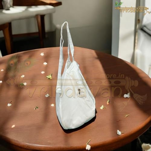 Image of Premium Cotton Jaap Mala Bag with Zipper Pocket & Shoulder Strap | Soft Fabric Chanting Bag for Meditation, Japa & Bhakti Use | (Available in White, Peach & Yellow)