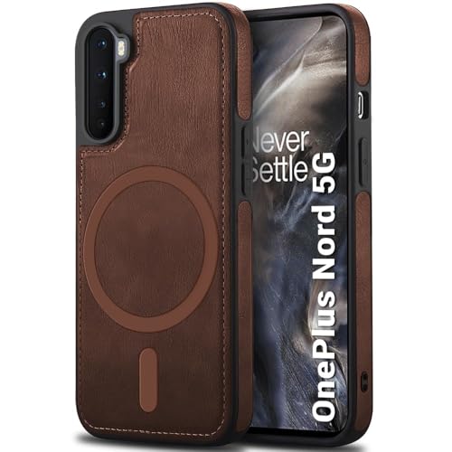 Image of TheGiftKart Genuine Leather Finish Back Cover Case for OnePlus Nord 2020 | ShockProof Design | Raised Edges for Camera & Screen Protection | Stunning Minimalist Design Case (MagSafe Compatible, Brown)