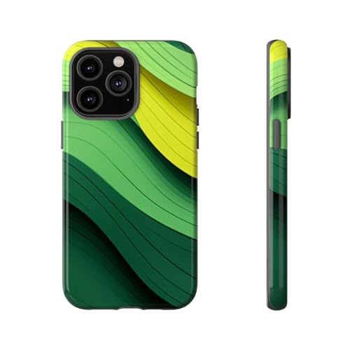 Coque iPhone 14 Pro Max motif vague vert et jaune brillante et résistante