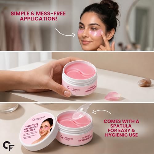Image of Carbamide Forte Hydrogel Under Eye Patches For Dark Circles | Under Eye Mask with Caffeine, Rose Extract, Niacinamide | Reduces Dark Circles & Puffiness | Hydrating & Brightening Eye Patches | 60 Patches (30 Pairs)