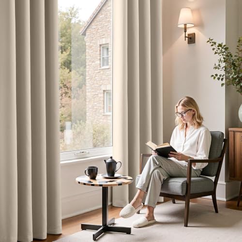 Vangao Gardinen mit Ösen Blickdicht Wohnzimmer H260xB140cm 2er Set Beige – Ansicht 5