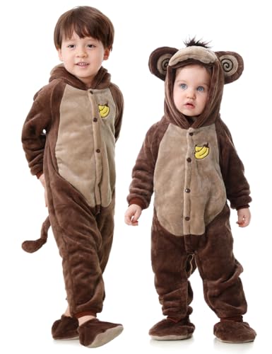 Ragelion Disfraz de mono para bebé Mono de franela Disfraz de Halloween para niños pequeños (80)