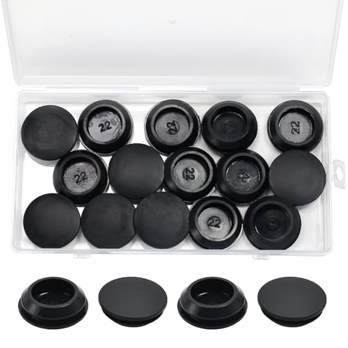 Image of 15 Pcs 22 mm Silicone Rubber Plugs Snap in Locking Hole Plugs for 22-24 mm (7 /8 inch-15 /16 inch) Round Holes, Flush Type Rubber Stoppers, Flexible Tube Pipe End Caps Covers, Waterproof Sealing Plugs, Black