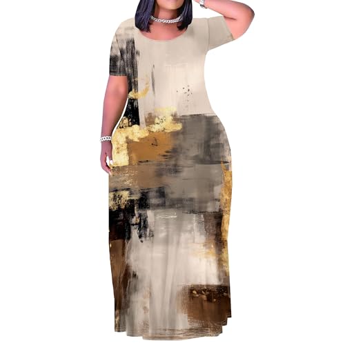 Image of PinkPatty Plus Size Dress for Women Casual Crew Neck Short Sleeve Maxi Dress Oversized Summer Beach Dresses with Pockets