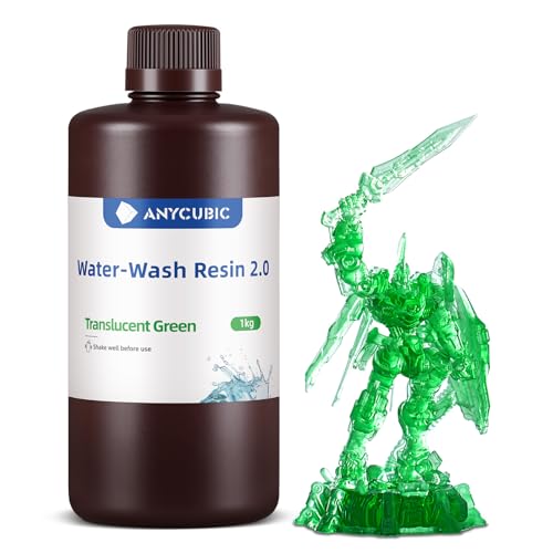 Image of ANYCUBIC Water Washable 3D Printer Resin 2.0, 405nm High Precision 3D Resin, Low Shrinkage Photopolymer Resin for 4K /8K /12K Capable LCD DLP Resin 3D Printer (Clear Green, 1000g)