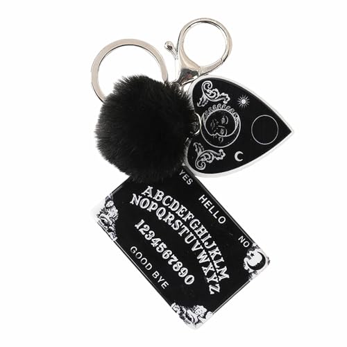 Goth Ouija Planchette Keychain Punk Moon Goddess Keyring Charms with Pom Pom for Backpack Handbag for Women Girls (A)