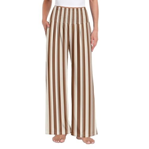 Pantalon large femme doux pour la peau à taille haute élastique
