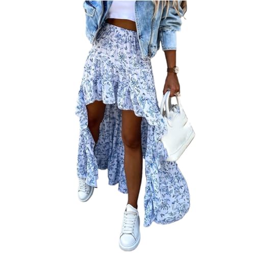 Women Long Skirt Summer Style Floral Printed High Waist Casual Bohemian Asymmetrical