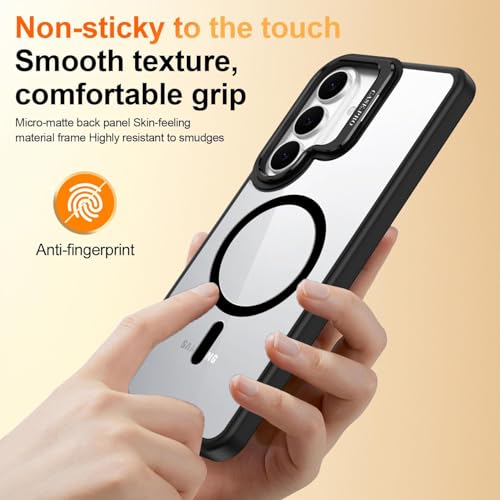 Image of VONZEE Compatible for Samsung S26 5G Case, Compatible with MagSafe, Military-Grade Protective Phone Case, Built-in Stash Stand, Scratch-Resistant Back Cover, PC Material, Classic Series, Clear Black