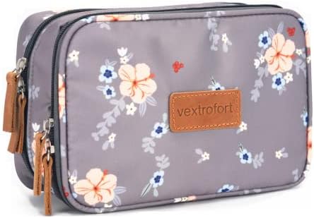 Small Makeup Bag for Purse Travel Cosmetic Bags for Women with Brush Organizer and Detachable Handle Waterproof (Gray)