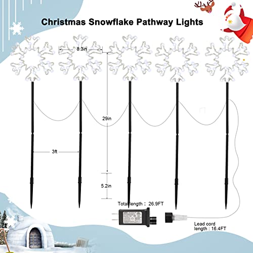 Brightown Christmas Snowflake Pathway Lights, 27Ft 240 Led 8 Modes, Shatterproof Led Snowflake Pathway Marker Lights Plug In For Yard, Patio, Outdoor Path Decorations, Snowy White, 1 Pack 5 Lights #TOP6