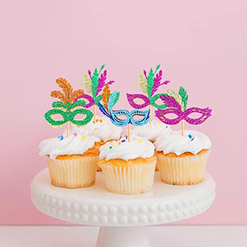 Keaziu 24Pcs Masquerade Masks Cupcake Topper Mardi Gras Bachelorette Mask Cupcake Toppers Masquerade Mardi Gras Baby Shower Birthday Party Decorations Supplies 2 #TOP4
