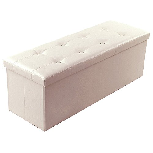 SONGMICS 43 Inches Faux Leather Folding Storage Ottoman Bench, Storage Chest Footrest Padded