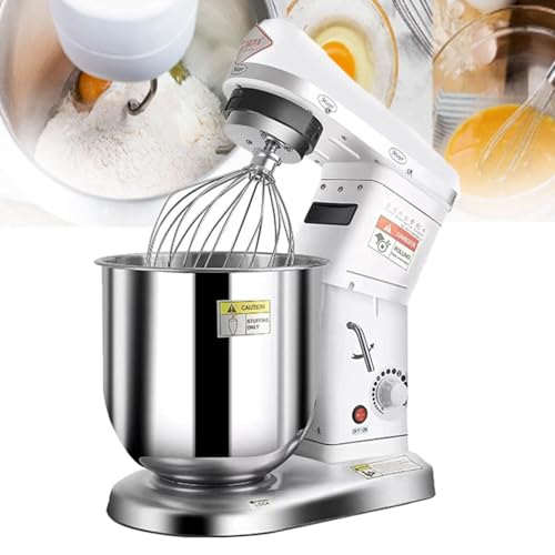 Batidora eléctrica de pie para repostería, 5L/7L/10L, batidora de cocina multifunción para pizza y panadería con batidor, gancho amasador y varillas, bol de acero inoxidable, protector White-5L