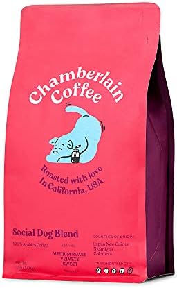 Chamberlain Coffee Social Dog Blend, Full Bodied Organic Coffee with Complex yet Smooth Notes of Milk Chocolate, Roasted Peanuts, Brown Sugar, Graham Cracker, Fresh Ground 12oz