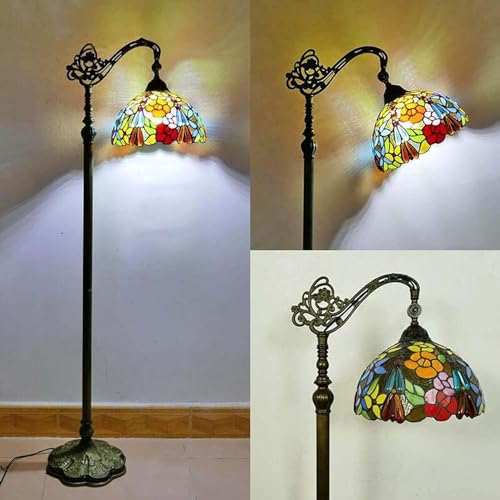 Lámpara de Pie Lámpara de pie estilo Tiffany para dormitorio, lámpara de pie vintage, flores, vidrieras, paraguas, lámpara de pie antigua para cafetería, sala de estar, lámpara, luces de oficina, E27,
