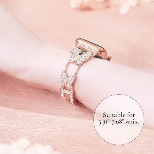 Image of Butterfly Band for Apple Watch Bands 44mm 45mm 46mm Rose Gold | Series 11 10 9 8 7 6 5 4 3 iWatch SE Ultra Band for Women, Slim Thin Metal Fancy Bling Cute Dressy Strap for Apple Watch Band